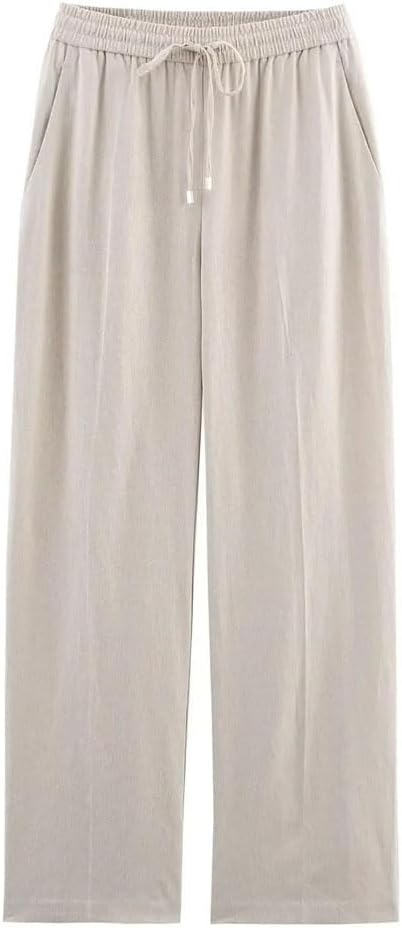 Women's High Waist Solid Color Drawstring Straight Pants
