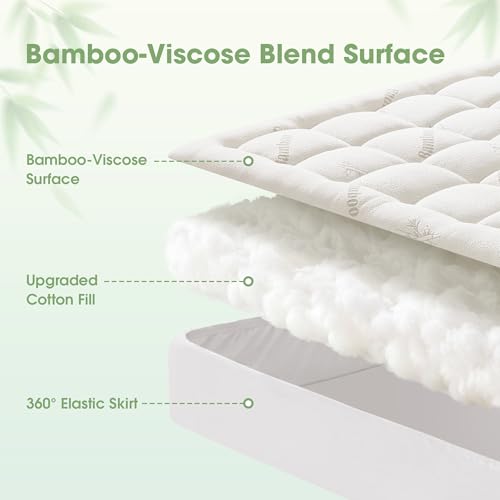 Mattress Pad Queen Size, Cooling Pillow Top Mattress Topper, Ultra Soft Viscose Made from Bamboo, Breathable for Hot Sleepers, Deep Pocket 8"-20", White by GRUSIGN - Used condition - Image 7