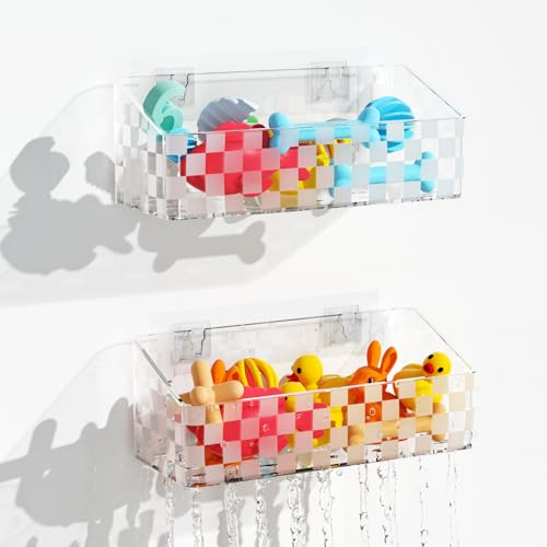 Natheeph Bath Toy Storage Holder, 2 Pack Large Capacity Bath Toy Organizer for Tub Clear Baby Bathtub Toy Storage Multi Use Shower Caddy for Bathroom, Bedroom & More