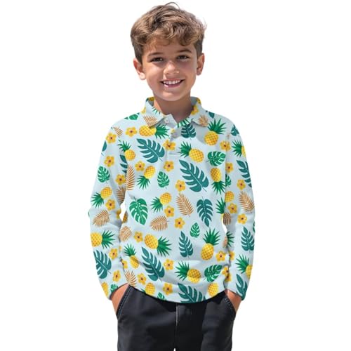 Kids Golf Tops Boys 3-16 Years 1/4 Button Long Sleeve Collared Shirts Novelty Fall V Neck Outdoor Outfits
