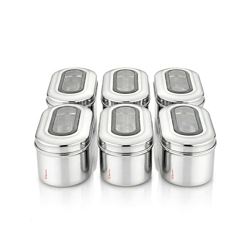 Image of Ebun Stainless Steel Top See Through Containers | Stainless Steel Container with Lid | Capsule Shape Steel Kitchen Containers Set | Steel Airtight Container | 500 Gms Capacity Approx | Pack of 6