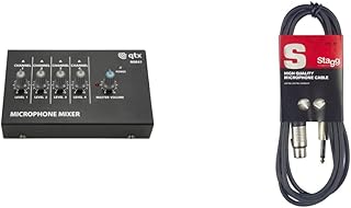qtx MM41 Mini Microphone Mixers | 4 Channel,Black & Stagg SMC6 6 metre standard microphone cable