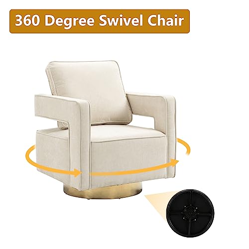 ODUWA Swivel Barrel Chairs,Modern Square Chenille Arm Chair with Gold Stainless Steel Base,Upholstered Comfy 360 Degree Swivel Single Club Chair,Leisure Chair - Thumbnail 5