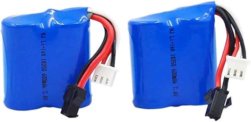 Miniatura 4 de Blomiky 2 baterías de león de 7.4 V 600 mAh 4.44 Wh con enchufe SM-2P negro de 2 pines adecuado para Skytech TKKJ Blue Boat H100 H102 H106 y H120 RC