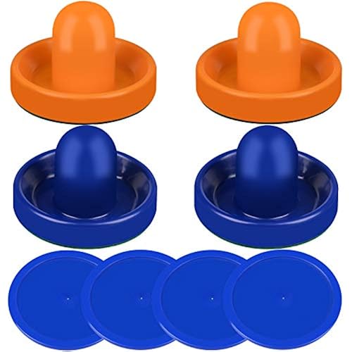 ONE250 Air Hockey Pushers and Red Air Hockey Pucks, Goal Handles Paddles Replacement Accessories for Game Tables (4 Striker, 4 Puck Pack)