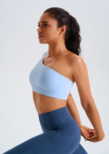 Image of One Shoulder Sports Bras for Women Low Impact Asymmetrical Workout Tops Padded Yoga Right Shoulder Strap Bra