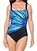 Reebok Women's Swimwear Sport Fashion Colorful Burst Bust Minimizer Soft Cup One Piece Swimsuit, Blue Burst, 14