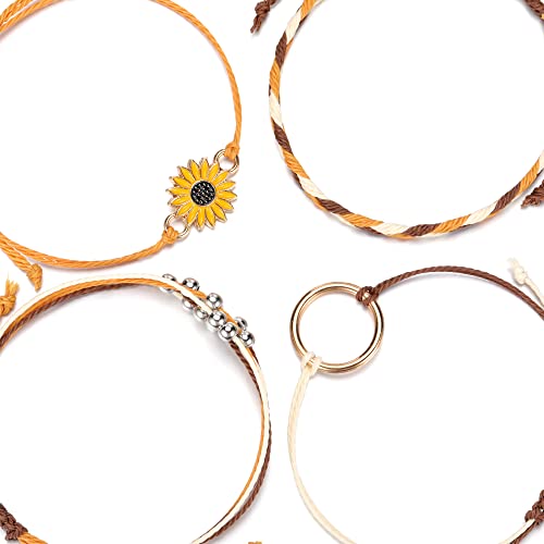 Top Plaza 4 Pcs Summer Surfer Wave Bracelets For Women Adjustable Strand Braided String Rope Bracelets Sunflower Friendship Bracelets Ocean Beach Jewelry For Women Teen Girls -Brown Yellow #TOP1