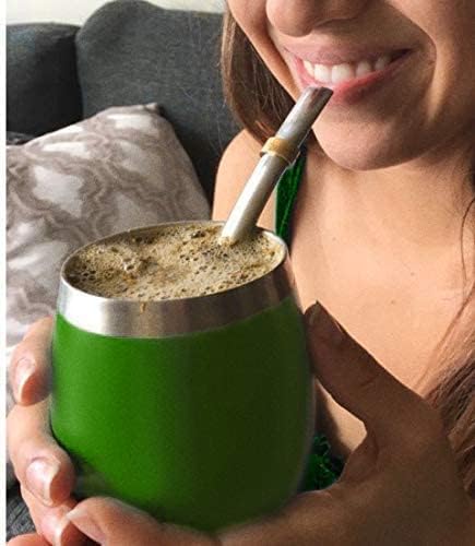 Novomates [NEW Mate Cup and Bombilla Set - Mate Gourd - Includes Double Wall Stainless Steel Yerba Mate Tea Cup with Stanley Steel Mate Straw – Bombilla Mate and Mate Tea Cup 8oz (237ml) (Green) - Image 3