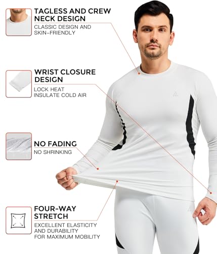 Image of Mens Thermal Underwear Long Johns Set Cold Weather Hunting Base Layer | Fleece lined top & bottom. Moisture wicking, 4-way stretch. Ultimate warm winter gear for skiing, work & outdoor sports