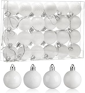 Aitsite Christmas Baubles 24 Pcs Christmas Tree Decoration Shatterproof Xmas Tree Baubles 4CM Mini Christmas Hanging Ball Decoration Ornamentsl for Home Festival Party Decoration (White)