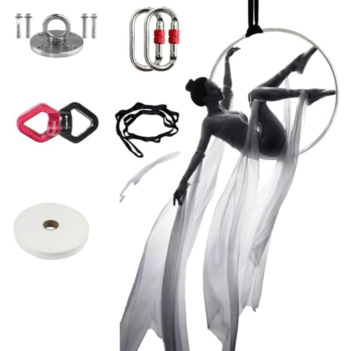 Kunovo Lyra Aerial Hoop Set Fully, Stainless Zero Point Aerial Yoga Ring Hoops with Complete Rigging Hardware, Silver Aerial Fitness Ring Equipment (Size : 95 cm (37
