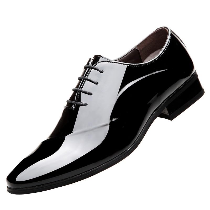 HOOENG Formal Shoes Dress Oxford for Men Lace Up Pointed Toe PU Leather Shiny Oxford Shoes Rubber Sole Anti-Slip Block Heel Resistant Non Slip Business(Color:Black,Size:8)2