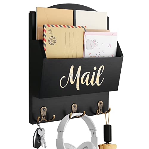 Mail Organizer Wall Mount Key Holder For Wall Decorative, Mail Sorter Key Holder For Wall Wooden Mail Holder Key Hangers With 3 Double Key Hooks, Home Decor For Entryway, Farmhouse Key Holder For Wall #TOP5
