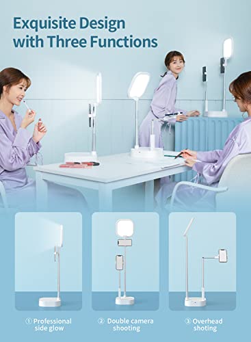 Yayusi Phone Stand For Recording, Overhead 360° Rotation With Two Phone Holders, Content Creator Kit, Rechargeable Adjust Foldable 15 Brightness Led Light For Live Streaming/Youtube/Video Recording #TOP4