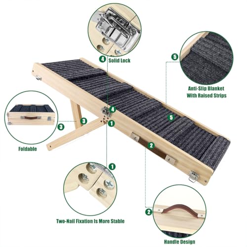 Okydoky-Small-Dog-Ramp-Adjustable-Portable-Folding-Wooden-Pet-Ramp-32-Long-with-Non-Slip-Traction-Mat-Adjustable-from-9-to-175-Dog-Climbing-Ladder-for-SofaCouchCar-Grey-NOLGPT1 Okydoky Small Dog Ramp Adjustable Portable Folding Wooden Pet Ramp 32 Long with Non Slip Traction Mat Adjustable from 9 to 175 Dog Climbing Ladder for SofaCouchCar Grey NOLGPT1