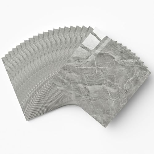 WADLE Baldosas Adhesivas para Cocina y Baño, 30x30 cm Paneles de Pared Autoadhesivos, Efecto Mármol, 20 Piezas, Resistente al Agua y Calor, Gris