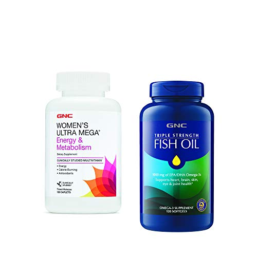 GNC Women's Energy Wellness Bundle - Women's Ultra Mega Energy & Metabolism and Triple Strength Fish Oil