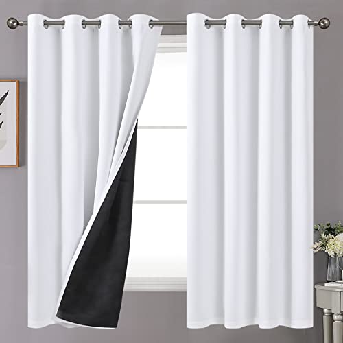 Image of YoungsTex Insulated 100% Blackout Curtains for Bedroom 52 X 63 Inch, Grommet Thermal Black Out Drapes for Living Room Window Full Light Blocking Privacy with Thick Liner, 2 Panels, Pure White