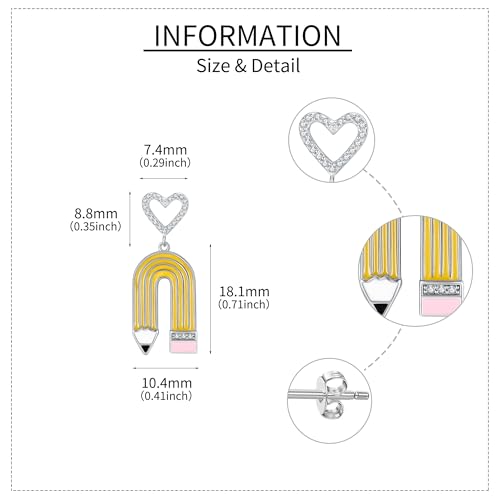Boucles d'oreilles crayon argent 925 DAYLINLOVE pour enseignante - 5