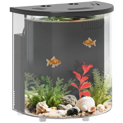 PawHut Fish Tank, 3L Nano Aquarium Starter Kit with Filter System, LED Light, Small Fish Tank for Betta, Goldfish, Shrimp, Black