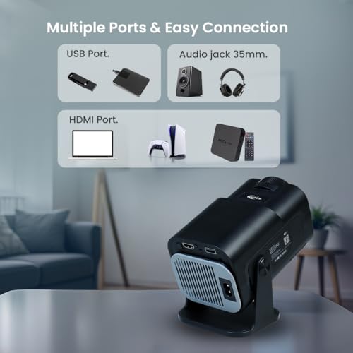 Image of OTEK Joy Smart Portable Projector | Android 11, Native 720P HD with 4K Support | 3500 Lumens 200 ANSI | 5G WiFi & BT 5.4 | Mini Home Theater, Keystone, 180 Flip, Built-in Speaker