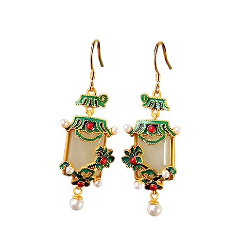 Boucles d'oreilles Hetian jade perles de porcelaine cadeau bijoux style chinois