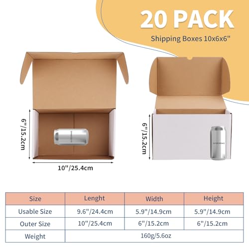 Image of ZBEIVAN 10x6x6 White Shipping Boxes Set of 20, Corrugated Cardboard Mailer Boxes for Packaging Small Business Mailing Gifts