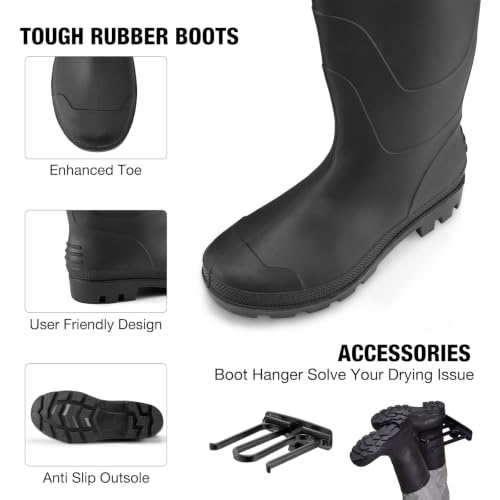 Image of FISHINGSIR Waders for Men Waterproof Women Fishing Chest Wader with Boots | 2-Ply Nylon /PVC, for hunting & fishing, with boot hanger