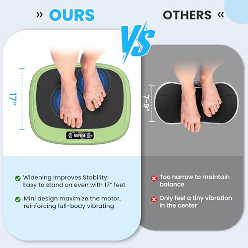 POWET Mini Vibration Plate Exercise Machine, Whole Body Workout Waver Vibration Plate for Lymphatic Drainage with 5 Setting Modes, 99 Speed Levels for Shaping, Toning - Green - Thumbnail 5