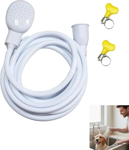4m/13.12ft Portable Shower Hose Attachment – Slip-On Tub Hose for Dog Bath, Baby Bath, Hair Washing & Vegetable Rinsing – Detachable Sink & Bathtub Faucet Sprayer, Soft Flexible Shampoo Rinser