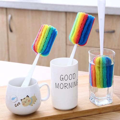Image of 3PCS Cleaning Bottle Sponge Brush with Long Handle Scouring Pad Scrub Brushes for Kitchen Clean Glasses Mugs Cups