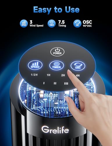 image for Grelife 13'' Tower Fan for Bedroom, 26dB Quiet Floor Fan with Remote, 