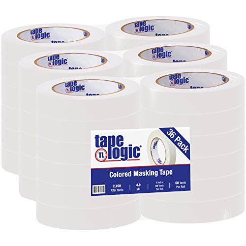Image of Aviditi Tape Logic 1 Inch x 60 Yards, General Purpose Colored Masking Tape, White (Pack of 36) - Great for Home, Office, Arts, Crafts, DIY, Labeling and Coding