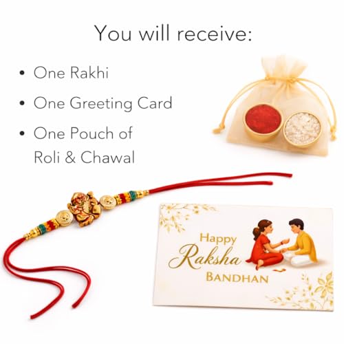 Image of JAIPUR ACE Designer Lord Ganesha Rakhi Bracelet with Multicolor Beads - Premium Gold Finish Raksha Bandhan Thread for Brother