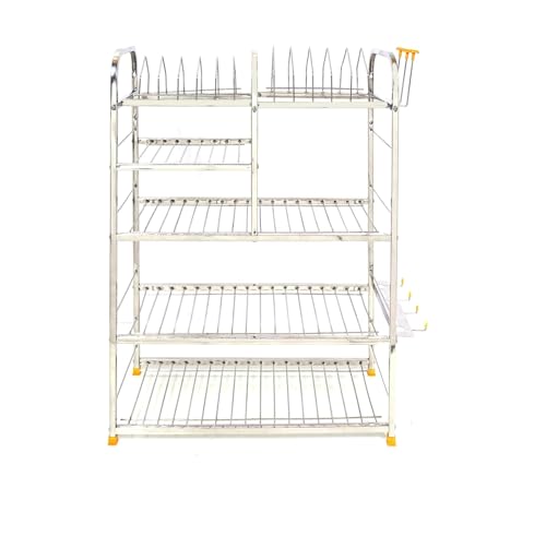 Image of Kitchen Dish Rack | Wall Mounted | Stainless Steel Stainless Steel Utensils Organiser Plate Cutlery Stand Space Saving Dish Drying Bartan Rack Storage Shelf Shelves, Free Standing, Tiered Shelf