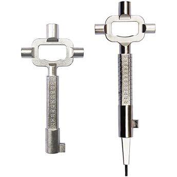Pack of 2 Universal Construction Keys Architect Keys Zinc Alloy Construction Site Key with Measuring Scale Universal Construction Key for Opening Mortise Cylinder Lock Silver