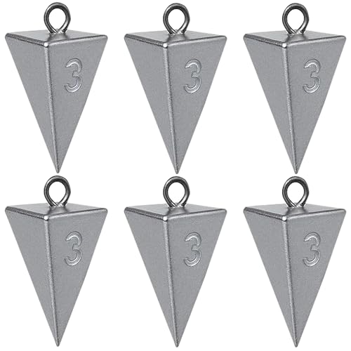 Pyramid Sinkers 3 oz for Surf Fishing & Catfishing - Durable Lead Fishing Weights, 6 Pack