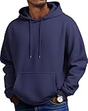 COOFANDY Sudadera con Capucha para Hombre Manga Larga de Algodón y Forro Polar con Bolsillos Azul Marino M