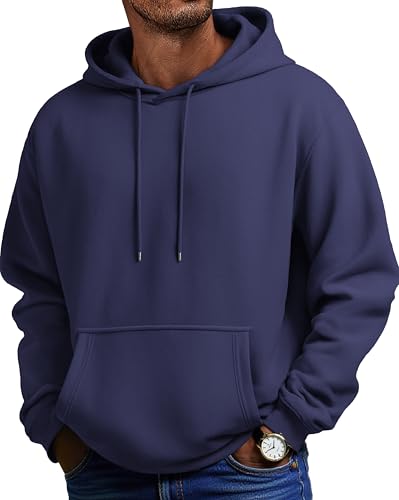Image of COOFANDY Mens Hoodies Cotton Fleece Hoodie with Pocket Navy Blue 3XL