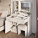 Dressing Table Set, Large Storage Space vanity with Mirror, Power Outlet, Makeup Vanity Bench with 2 Drawers Cushioned Stool for Beauty Storage & Cosmetics, Vintage Vanity Desk for Women (White)