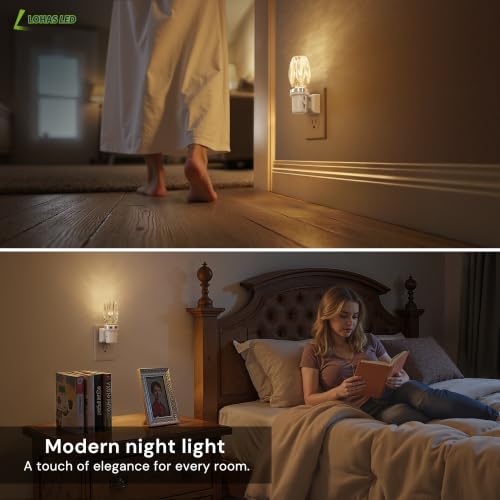 Image of L LOHAS LED Night Light, Dimmable Night Lights Plug into Wall, Light Sensor | Automatic Nightlights Plug in, 3000K LED Nightlight, Crystal Acrylic Decorative, Hallway Bedroom Bathroom[White Base,1 Pack]