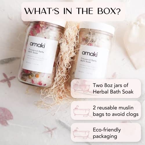 Amaki Herbal Bath Soak Blend of Epsom and Dead Sea Salt Infused with Lavender Essential Oil - for Stress Relief, Reduce Sore Muscle, Skin Soothing - Luxury Gift Set of 2, 8 Ounces Jars - Image 4