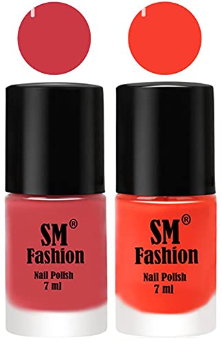 Image of Long Lasting Nail Polish | Nail Paint Combo 7 ml Each) - Set of 2 Punch Pink-Light Orange