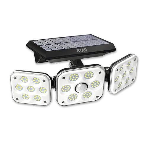 Image of Btag Solar Motion Sensor Light for Outdoor Use | 3 Adjustable Heads | Waterproof, Energy-Saving Sun-Powered LED Flood Light for Garden, Pathways, Driveways, Garage & Yard.(SL007 PO1)