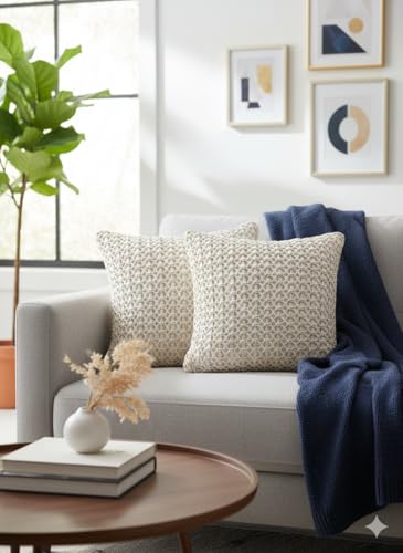 Image of Beautifull and Luxurious Handmade 100% Cotton Macrame Cushion Cover 16 inchx16 inch inch in Natural White Colour | Boho Cushion Cover in Premium Canvas Duck Fabric (2, WDM477)