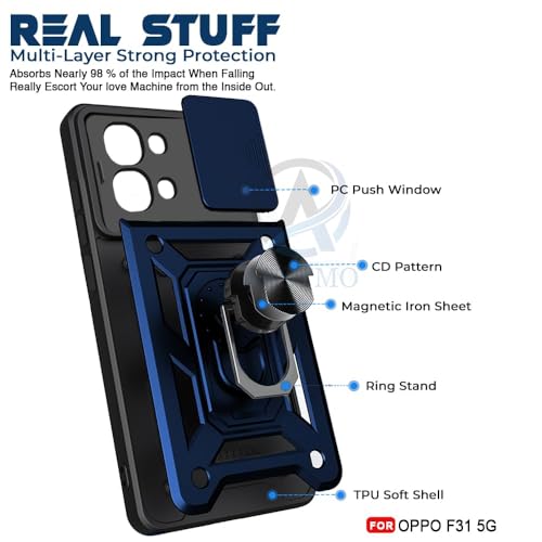 Image of AIBEX Back Cover Compatible for Oppo F33 5G / Oppo F31 5G | D10 Tough Armor Case | Sliding Camera Shield | 360 Protection | Kickstand Ring Holder | Military-Grade Bumper Case - Blue