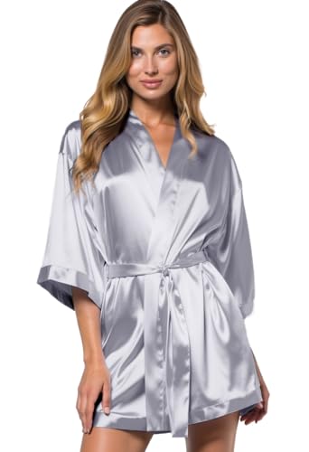 Image of Turquaz Women's Silky Satin Kimono Robes for Bridesmaids, Bride, Short Loungewear, Lingerie Dressing Gown Silk Like VS Robe