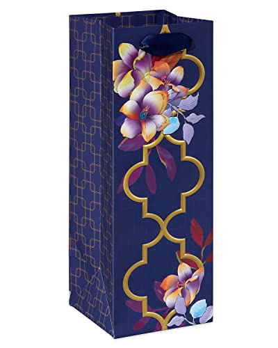 Papyrus 14" Wine Gift Bag (Purple Floral) for Birthdays, Weddings, Bridal Showers and All Occasions (1 Bag)
