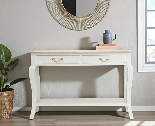 Image of Mango Wooden Console Table for Bedroom, Livingroom | Study Table with 2 Drawer &Shelf Storage, Console Table for Living Room, Dining Room, Outdoor, 46Lx17Wx30H Inches, (Matte White).